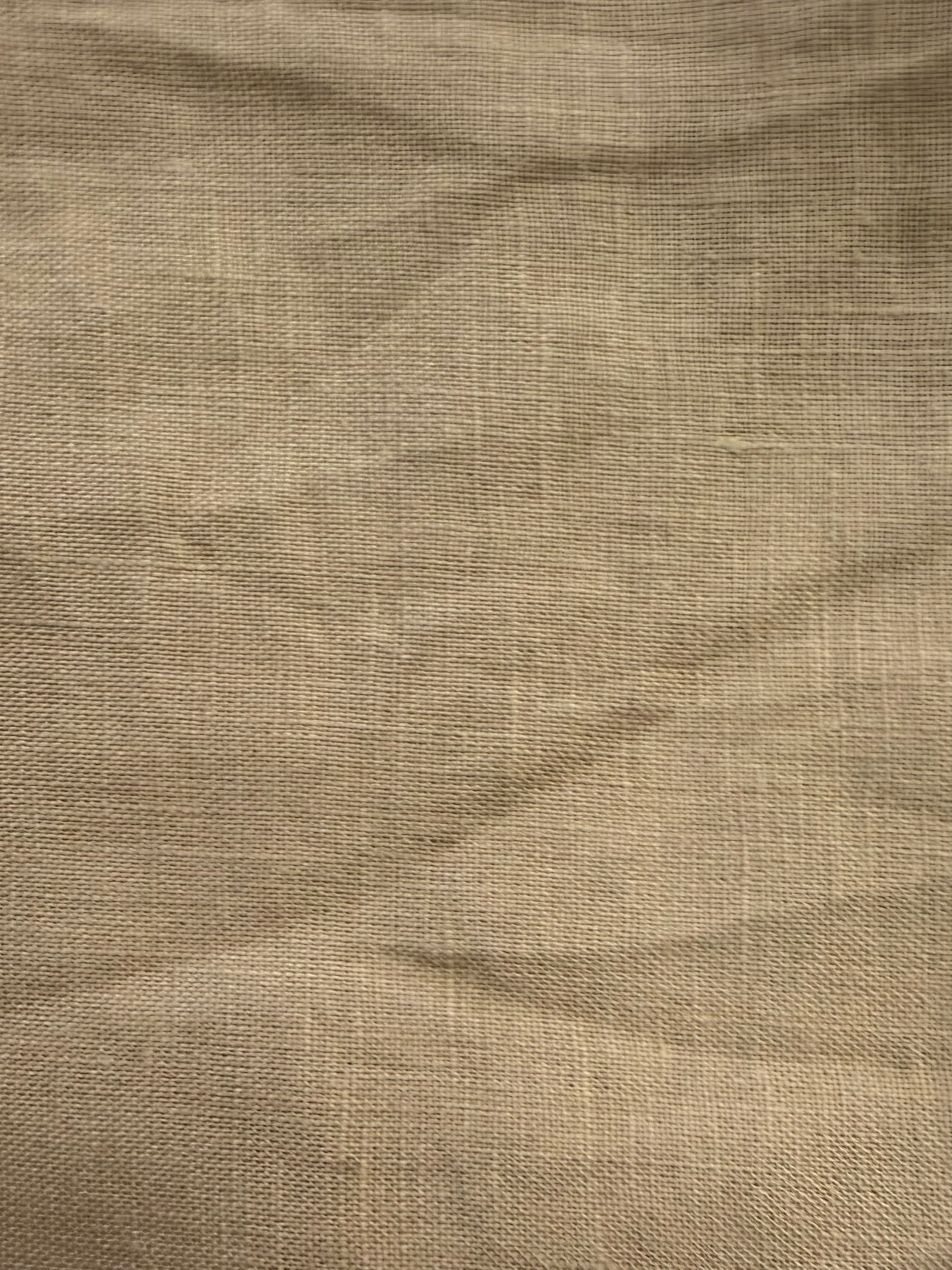 Tan fabric swatch: "Tan deadstock linen fabric swatch — Mt Buster pants colourway, Lohi Linen Central Otago"