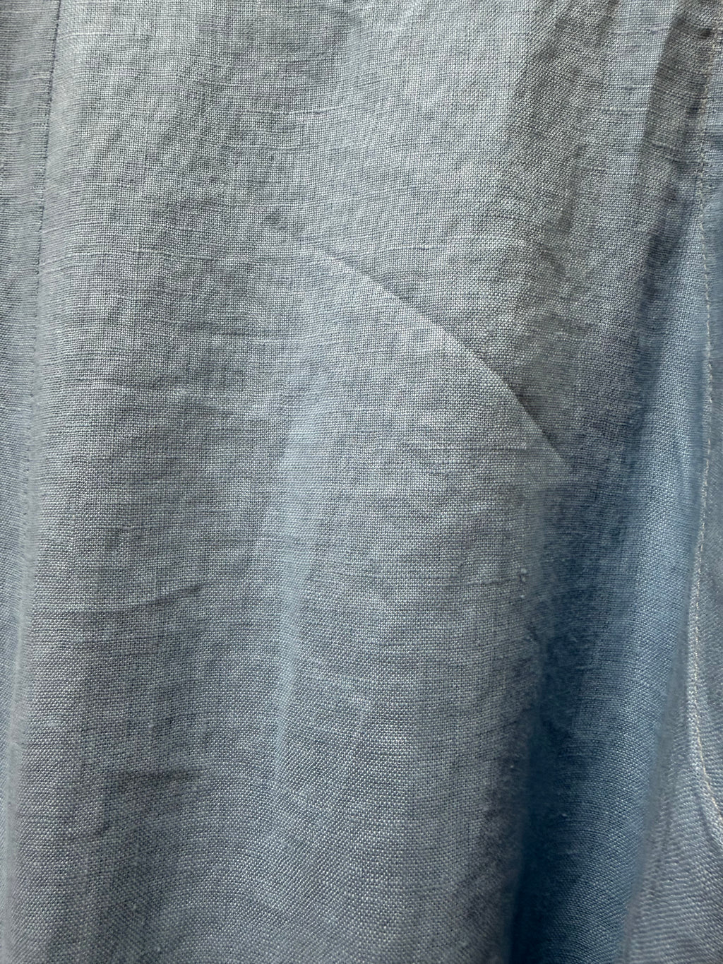 Blue swatch: "Sky blue deadstock linen fabric swatch — Paerau linen top colour way, Lohi Linen Central Otago"