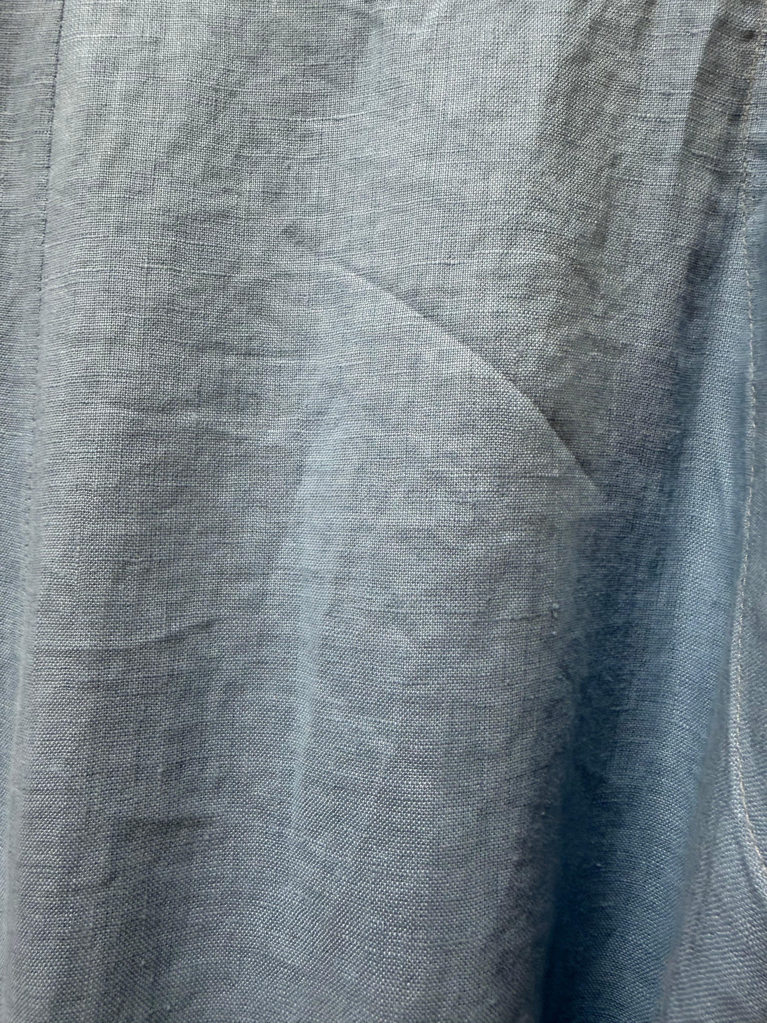 Blue swatch: "Sky blue deadstock linen fabric swatch — Paerau linen top colour way, Lohi Linen Central Otago"