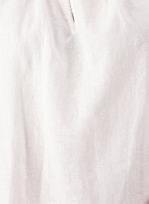 
White fabric swatch: "White deadstock linen fabric swatch — Ranfurly top colourway, Lohi Linen Central Otago"